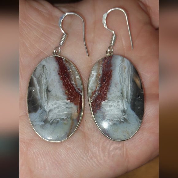Mexican Lace Agate Drop Earrings - Picture 4 of 4